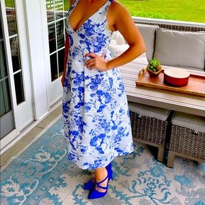 Stunning tea length blue white and silver Derby dress